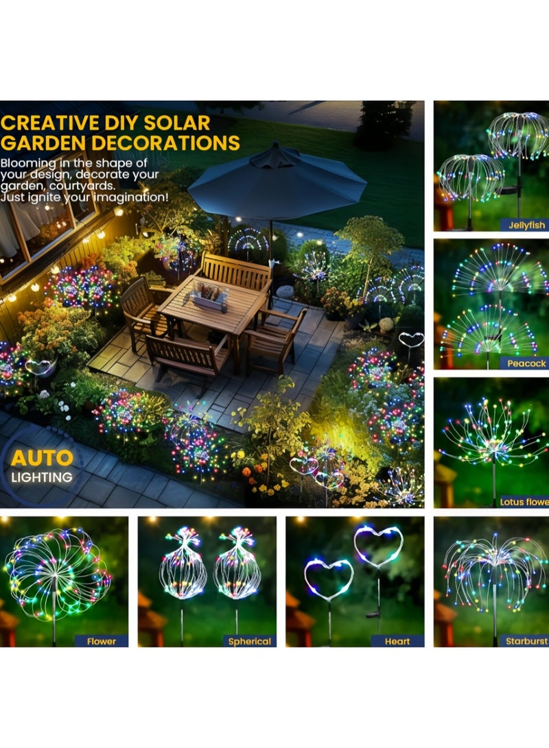 2 Pack Solar Garden Lights Outdoor Waterproof Decorative, 120LED Firework Lights, Multicolor Solar Fairy Light for Yard, Patio, Pathway, Flowerbed Party Wedding Decor (Solar, Colored Light) - Image 2